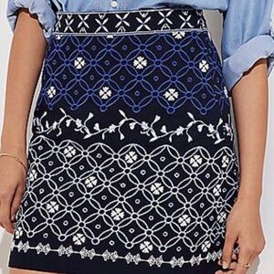 ANN TAYLOR LOFT EMBROIDERED SHIFT SKIRT IN NAVY/WHITE-6